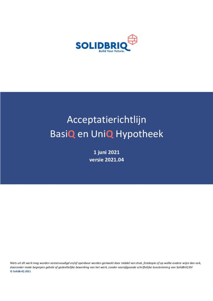 Acceptatiecriteria Solidbriq Hypotheek van juni 2021