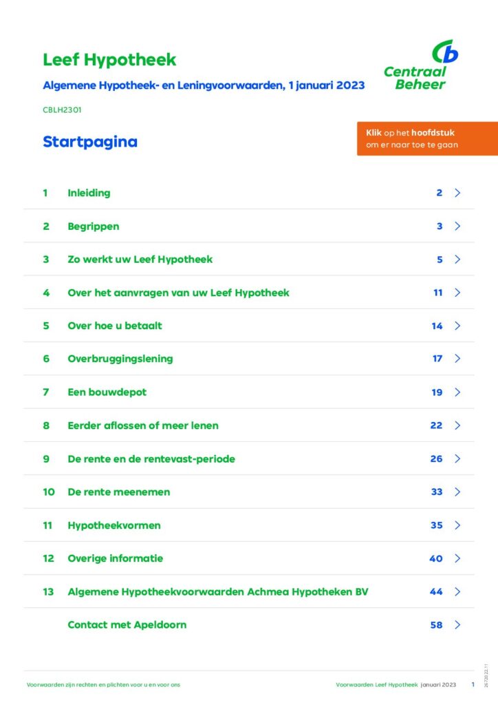 Centraal Beheer Leef Hypotheekvoorwaarden van januari 2023
