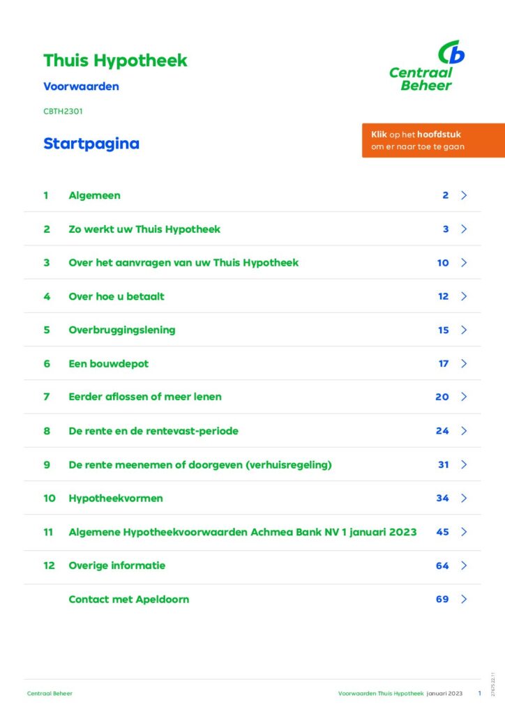 Centraal Beheer Thuis Hypotheekvoorwaarden van januari 2023