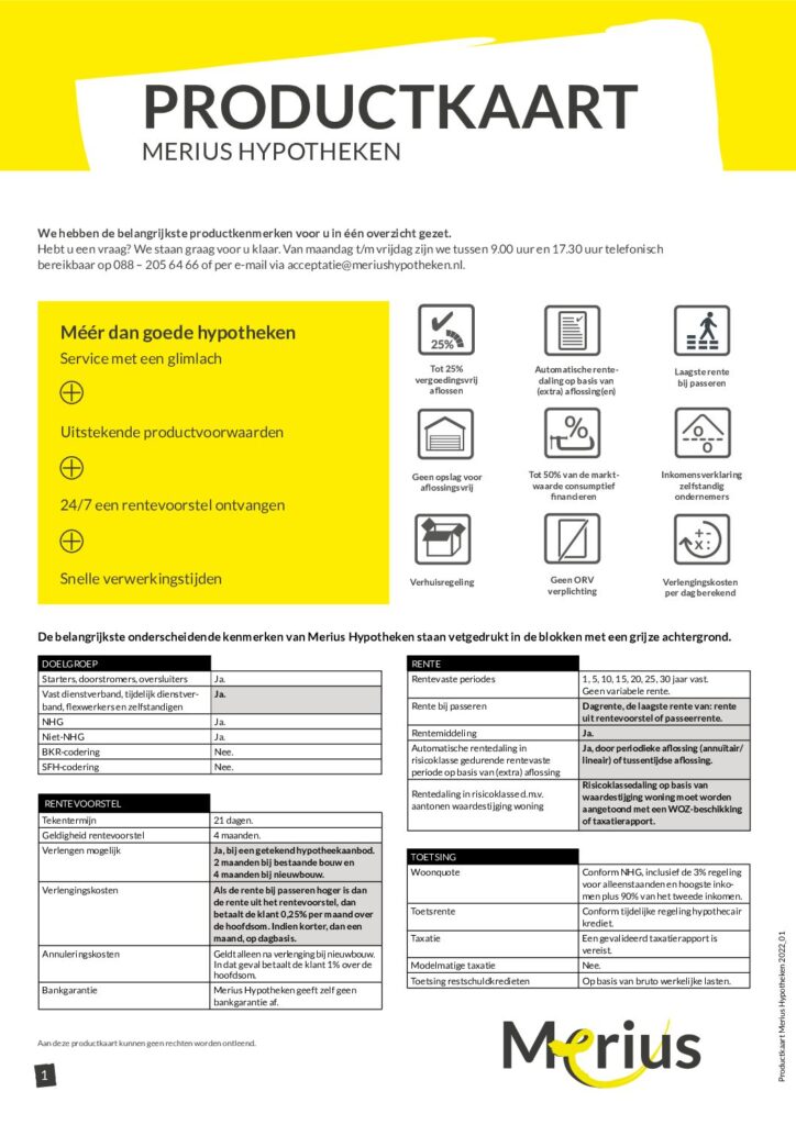 Merius Hypotheek Informatiekaart van januari 2022