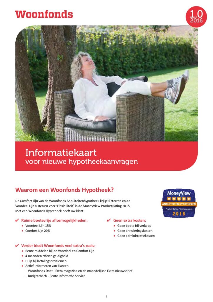 Woonfonds Comfort Lijn Hypotheek Informatiekaart van februari 2016